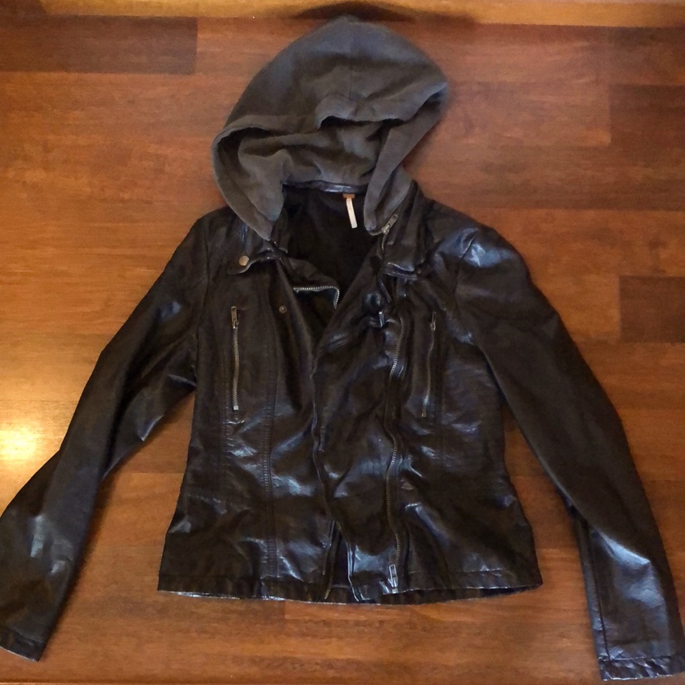 Free people vegan leather hooded jacket